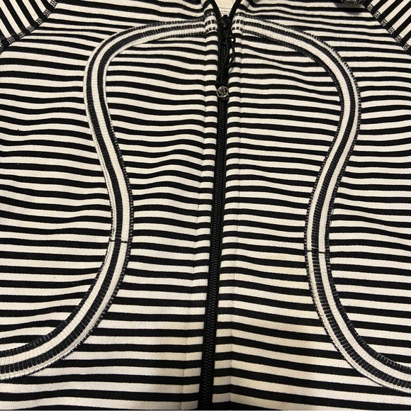 Lululemon Black and White Striped Scuba Hoodie with Pink Accents - Picture 2 of 10